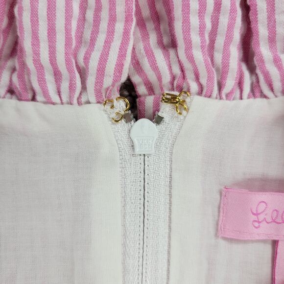 Lilly Pulitzer Adeline Dress Womens 2 Pink White Stripe Seersucker Mini Ruffles - Picture 6 of 12